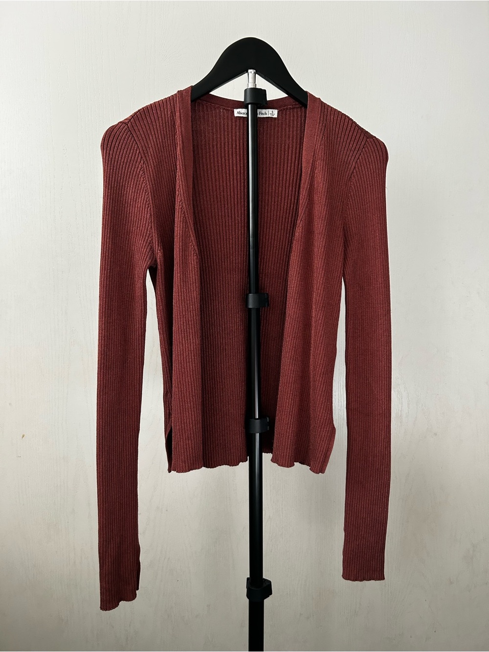 Abercrombie & Fitch Rust Ribbed Open-Front Cardigan
